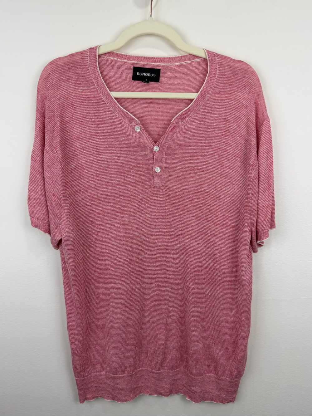 Bonobos 100% Linen Henley Sweater Tee Pink Medium
